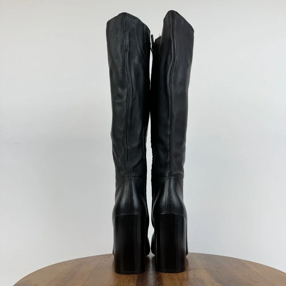 Womens Vince Pilar Black Leather Knee High Heeled Riding Boots Size 7 M WC GUC - Picture 7 of 9